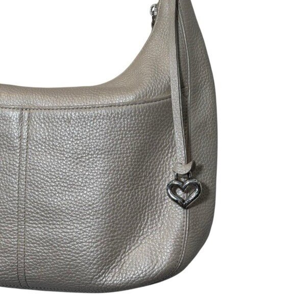 Brighton Barbados Pebbled Leather Handbag Purse Hobo Zip Top Ivory Pearl Multi - Picture 5 of 15